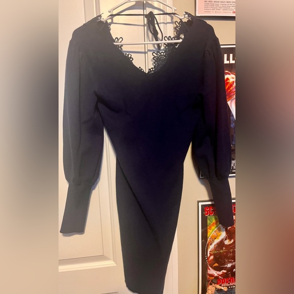 Navy Sweater Dress with Lace - Picture 3 of 4
